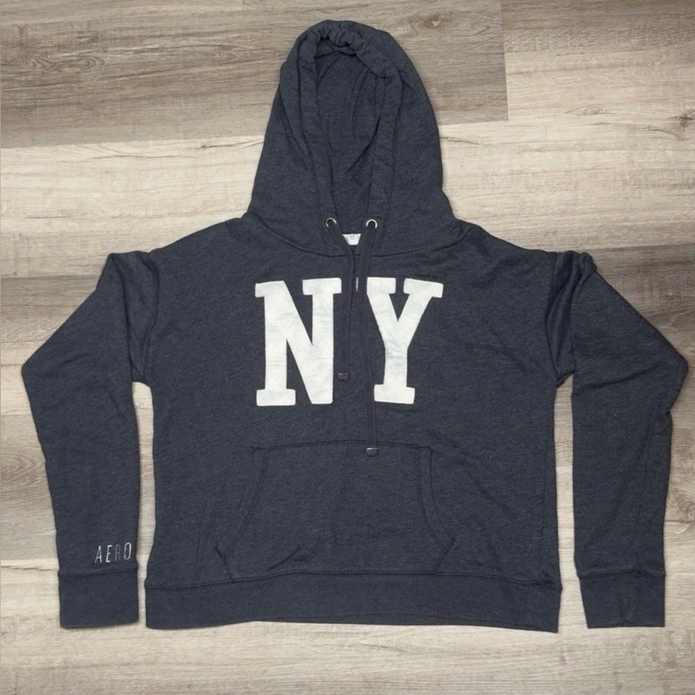 Aeropostale NY Hoodie Juniors Womans LARGE Grey NY Logo Pullover Hoodie